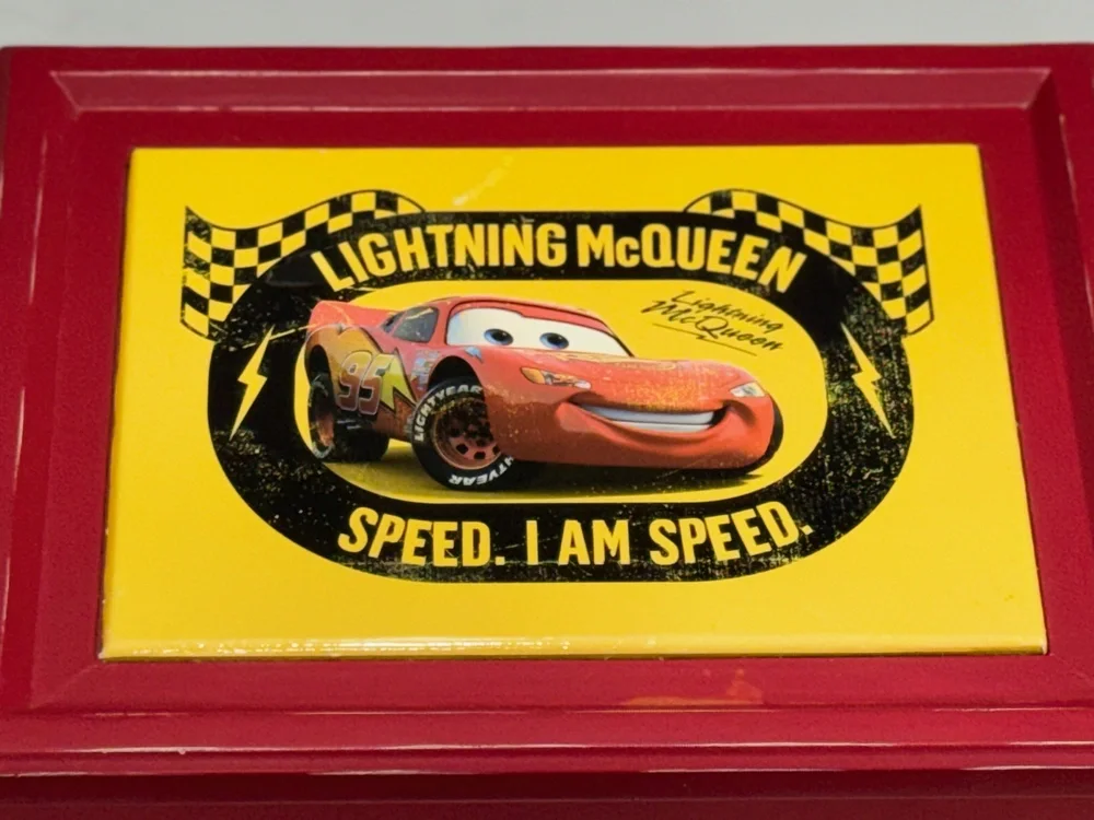 RARE Genuine Disney Pixar Cars Lightning McQueen Red Wooden Storage Chest Box